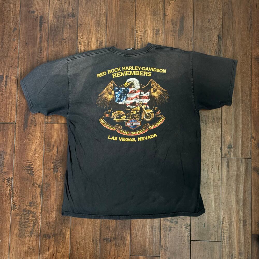Harley Davidson 9/11 Remembrance Graphic T Shirt Mens XL Black Faded 2000s